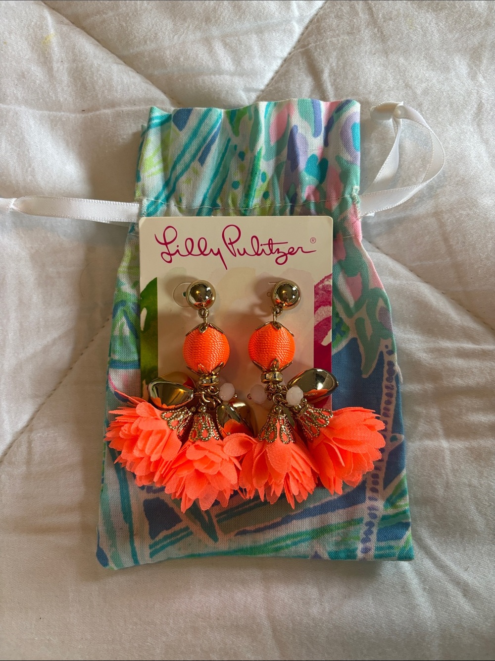 Lilly Pulitzer Full Bloom Tangelo Orange Earrings NEW